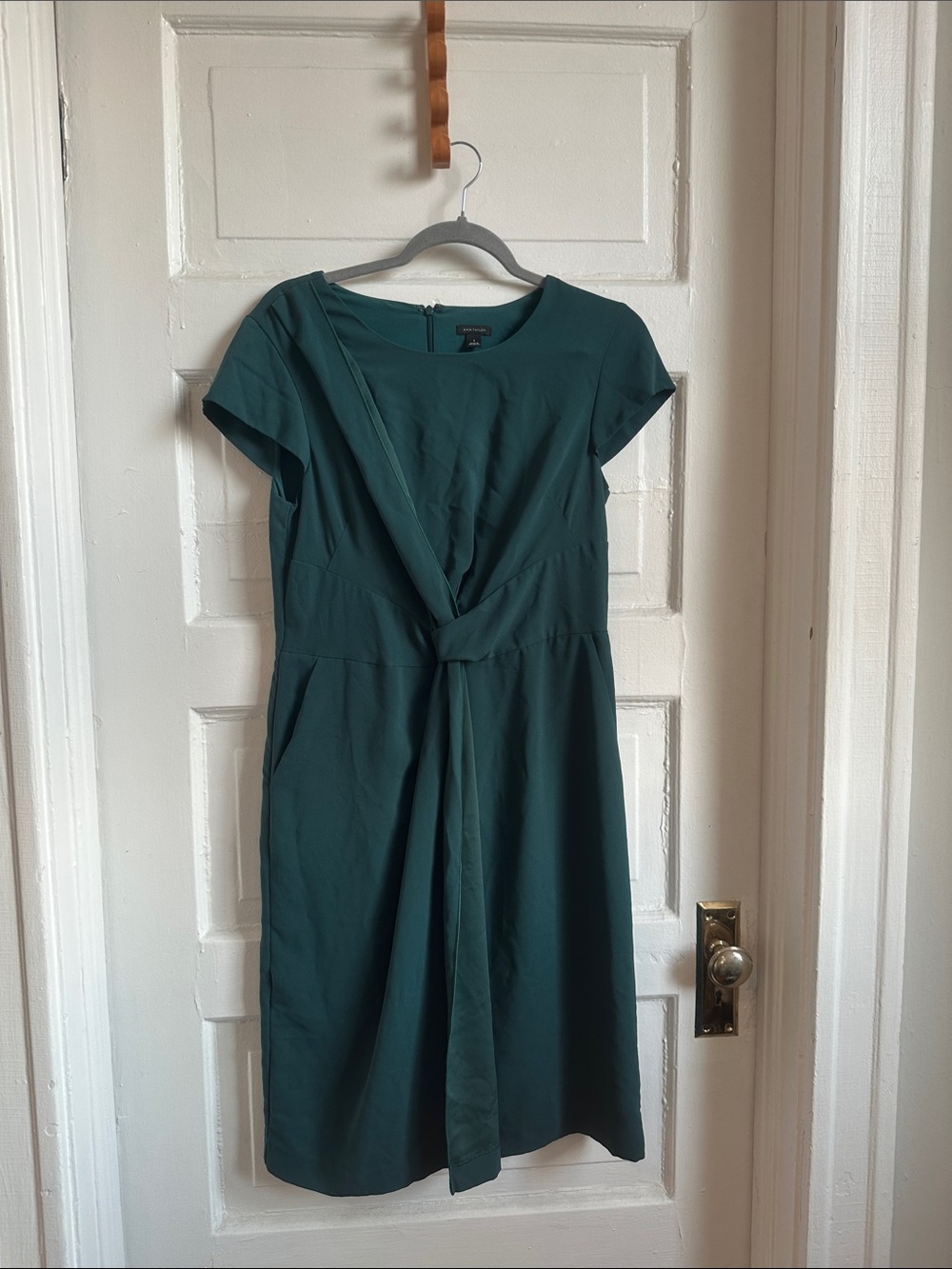 Ann Taylor Deep Teal Knot-Front Knee Length Dress